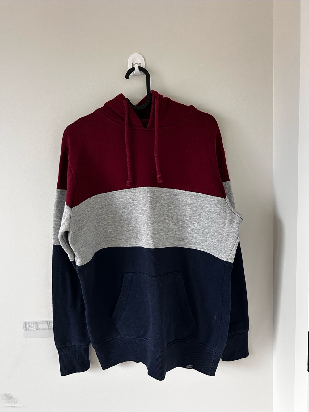 Pull&Bear Men's Colorblock Hoodie - Burgundy, Gray & Navy